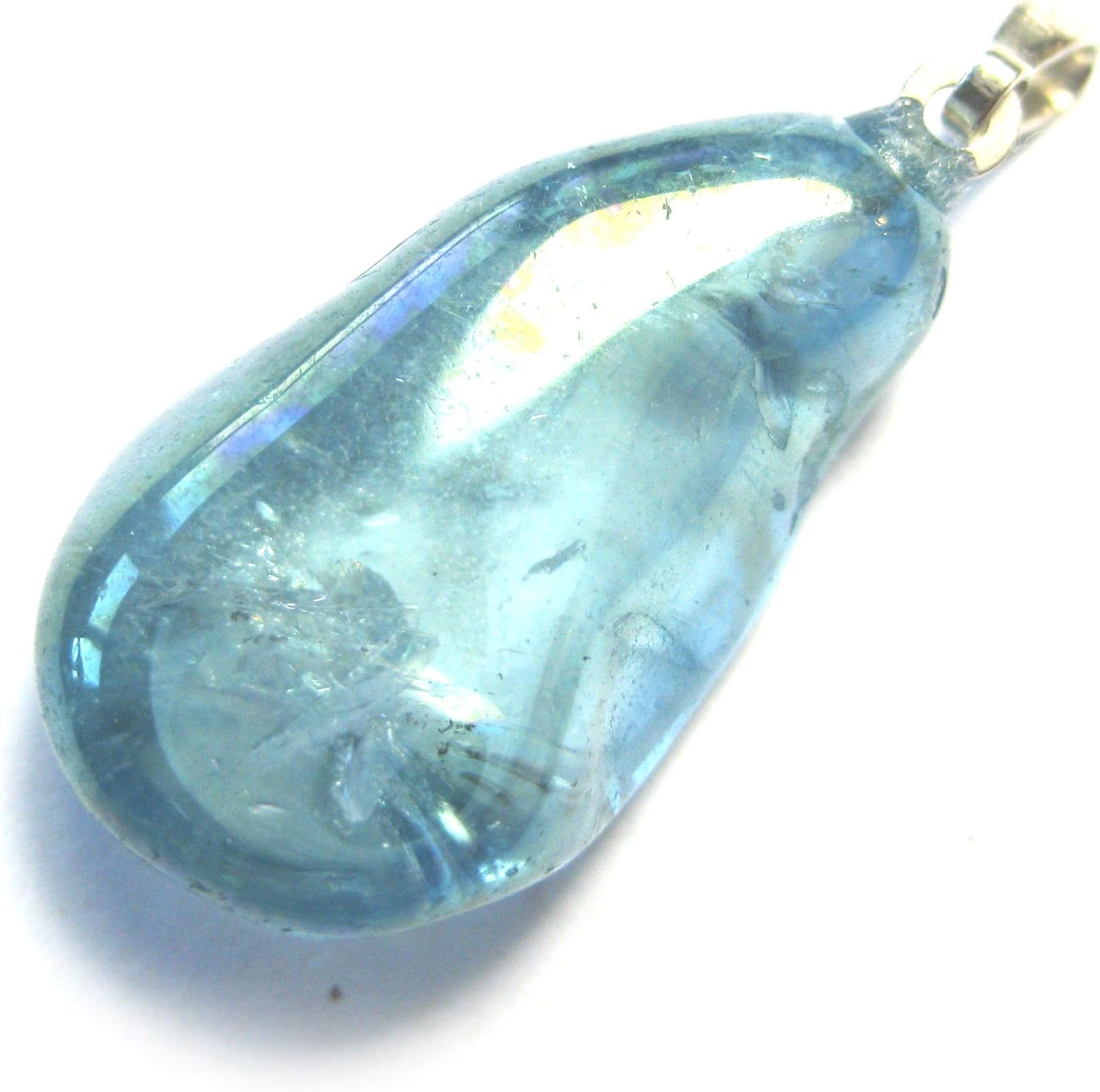 Aqua Aura Quartz Crystal Coated/2 – 2.5 cm Tumbled Stone Pendant 925 Silver Eyelet