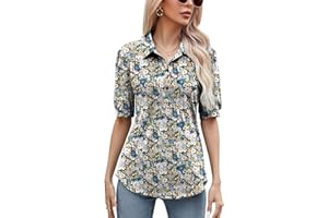 Micoson Womens Blouses Dressy Casual Short Sleeve Button Down Collared Polo Shirt Loose Tunic 2023 Summer Tops