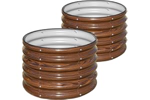 SnugNiture Raised Garden Bed, 2 PCS 2×2×1.5ft Round Galvanized Outdoor Planter Box, 17" Tall Deep Metal Garden Bed Kit for Planting Vegetables, Fruits, Flowers, Brown