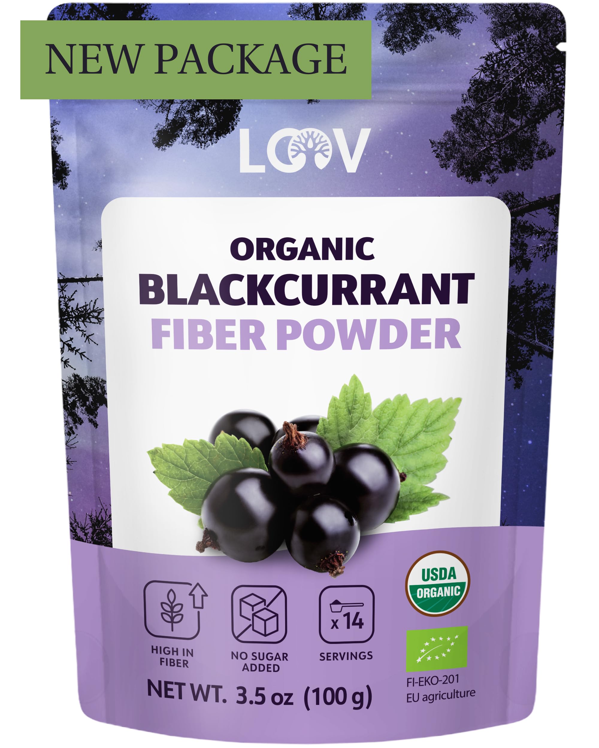 LOOV Organic Blackcurrant Powder (Pomace Powder), 100 g, High in Vitamin C, Made Only from Berry Skins and Seeds, no Added Sugar, Grown in Nordic Climate in Europe