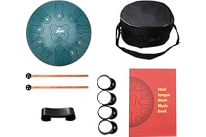 Nanrika Steel Tongue Drum, 11 Notes 10 Inch, Percussion Instrument, Hand Pan Drum, With Bag, Music Book, Drumstick and Finger Cover (Malachite green)