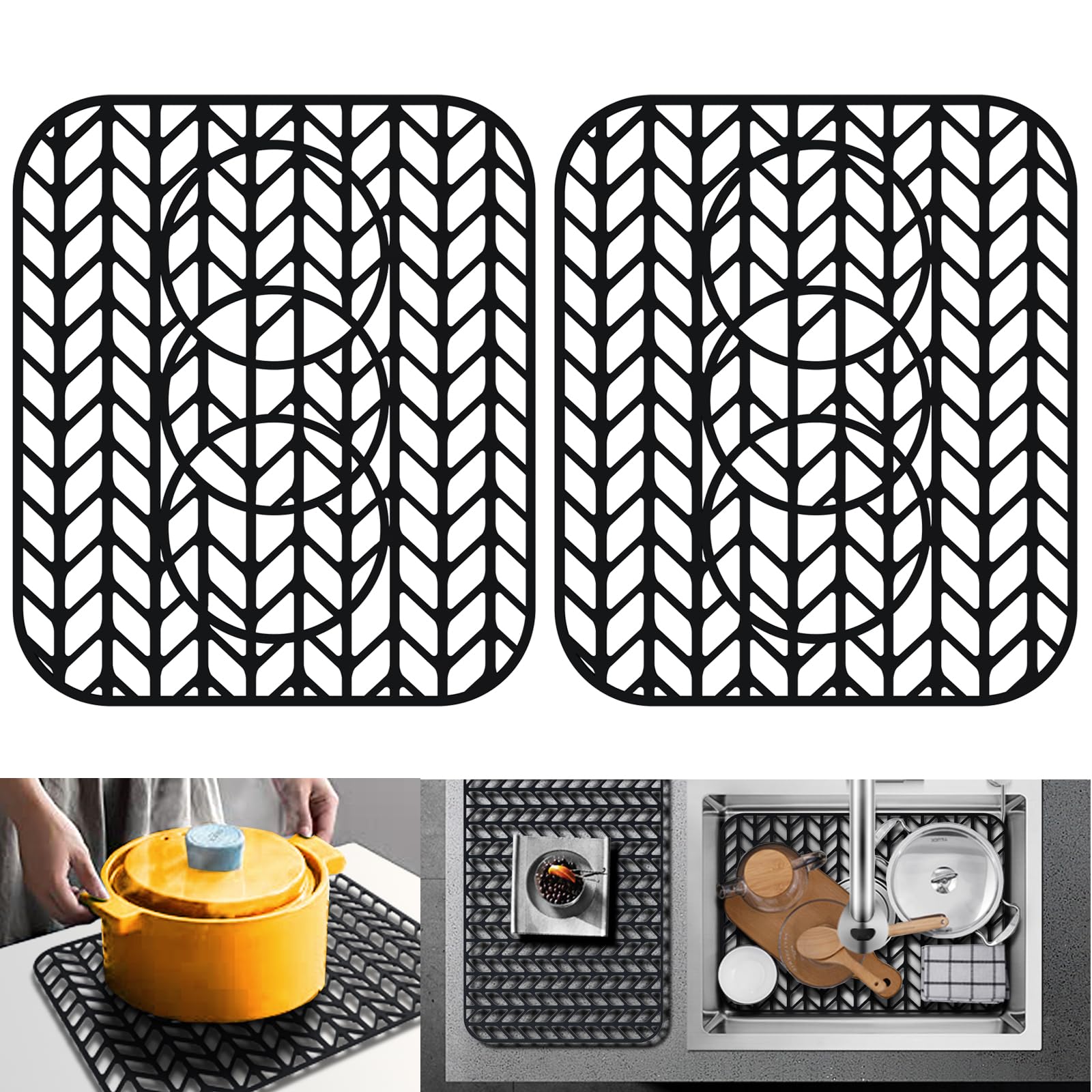 Photo 1 of Sink Protectors for Kitchen Sink 12" 13" 16" 18" 19" 24" 26" 28" 29" Silicone Sink mat| Silicone Kitchen Sink Mat for Bottom of Farmhouse(13.58"x 11.6"x2xBlack)