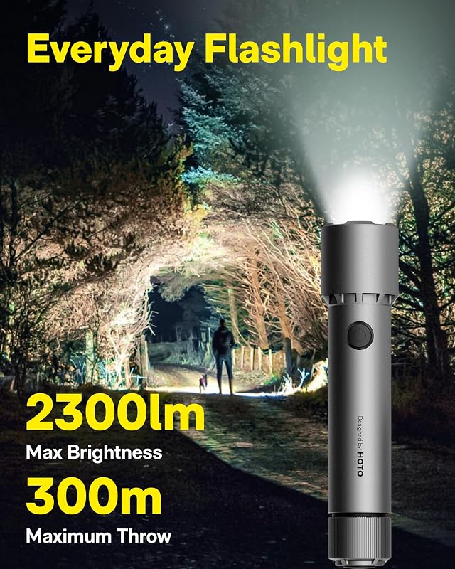Torcia LED Potente Professionale, Torcia Tattica Ricaricabile Super Luminosa, Torcia Impermeabile IP68 con Clip, 5 Modalità Torce Portatili per Emergenza, Esterno, Campeggio