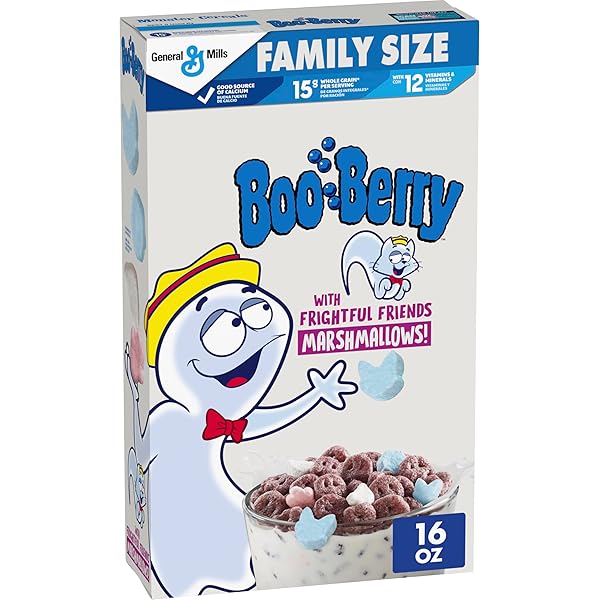 BOO BERRY CEREAL WITH MONSTER MARSHMALLOWS, KIDS BREAKFAST CEREAL, LIMITED EDITION, MADE WITH WHOLE GRAIN, FAMILY SIZE, 16 OZ