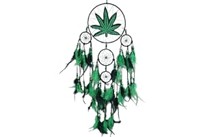 Remorlet Green Leaf Weed Dream Catcher Wall Hanging Decor Bedroom Adult Living Room Home Bohemian Decorations (5 Rings)