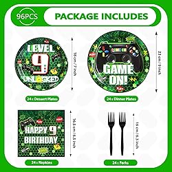 Grencian 96 Pcs 9th Birthday Video Game Party