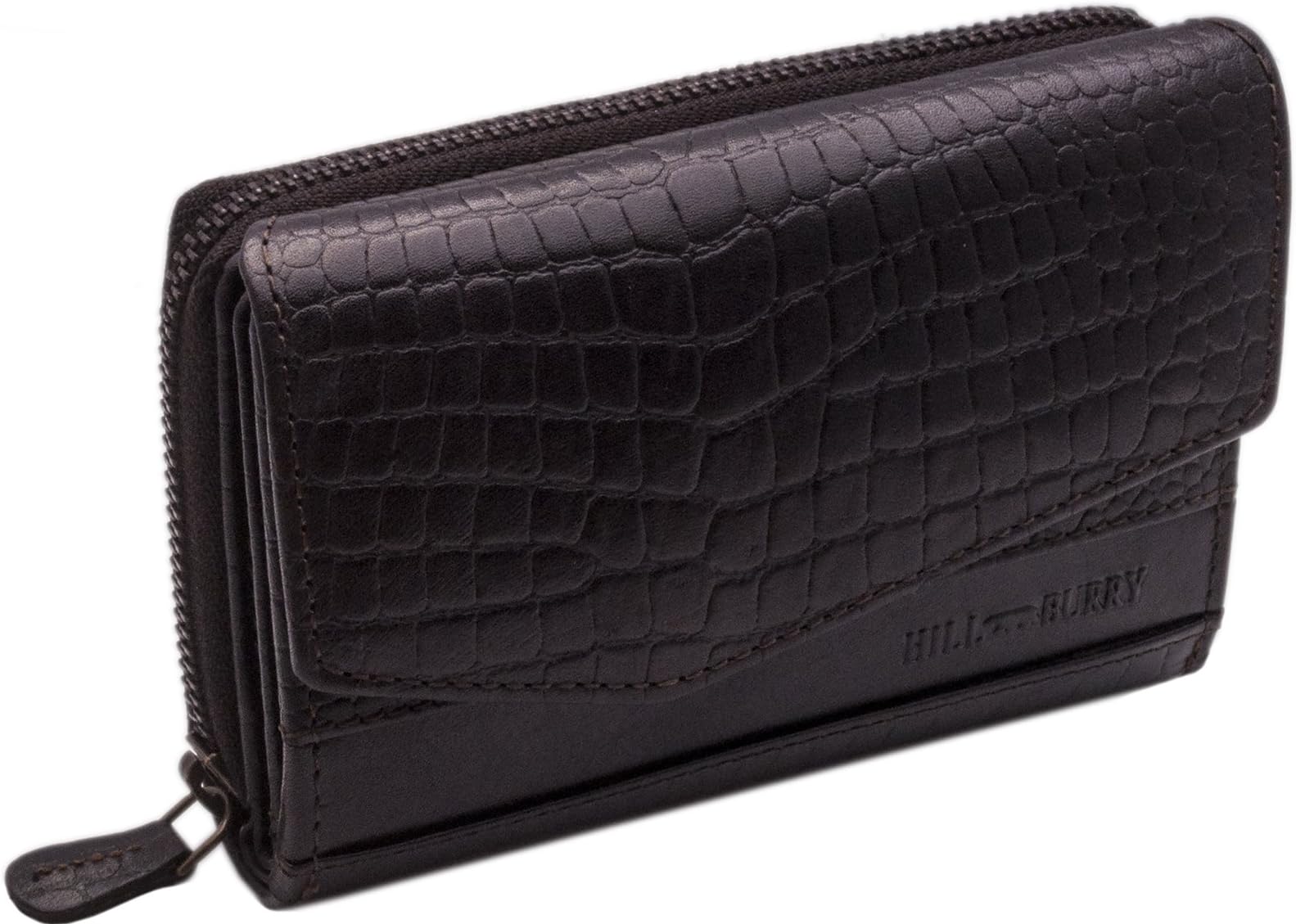 Hill Burry Women's High Quality Wallet | Compact & XXL - Vintage Purse Made of Genuine Leather | Ladies Cowhide Leather Wallets - Women Men Coin Pocket | Credit Card Holder - Luxury (Brown)