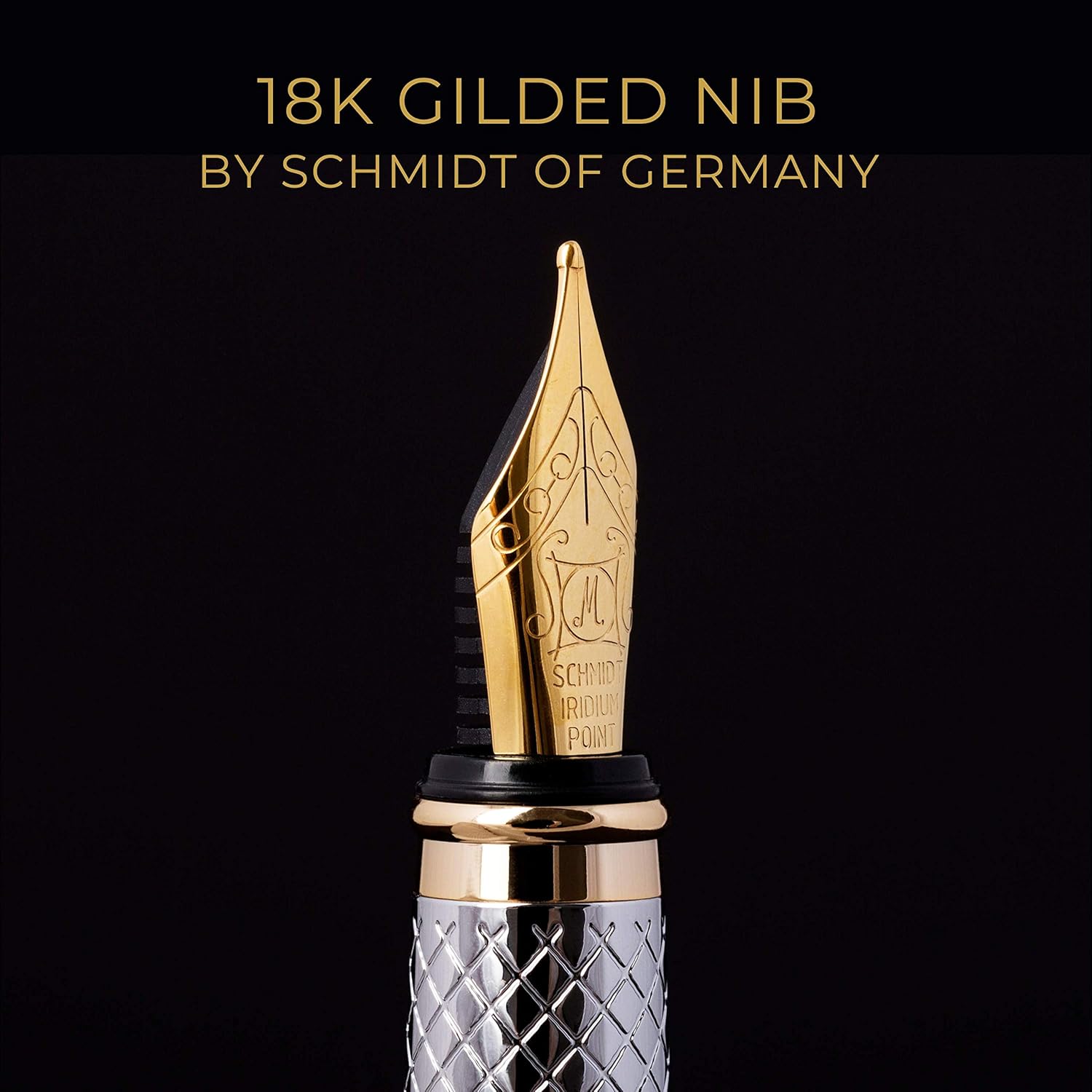 Scriveiner Silver Chrome Fountain Pen, Stunning Luxury Pen, Real Gold Plating, Schmidt Gilded Nib (Medium) - Image 5