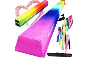 PreGymnastic 6FT/8FT/9.5FT Folding Balance Beam for Kids Ages 3-12, Foldable Gymnastics Floor Beam-Extra Firm Suede Cover with Carrying Bag for Home-Gym Equipment for Toddler Teenager