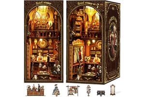 ISSEVE Book Nook Kit, DIY 3D Wooden Puzzle Dollhouse Booknook for Adults, Tiny Miniature House Kit Bookshelf Decor with LED Light and Dust Cover, Gifts for Family and Friends (Royal Seamer)