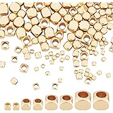 PH PandaHall 200pcs Cube Spacers, 4 Sizes 18K Gold Plated Brass Cornerless Cube Metal Beads for Stackable Bracelet & Necklace Jewelry Making, 2/3/4/5mm