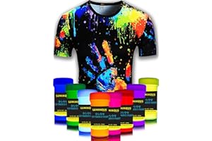 individuall Fabric Paint for Clothes - Set of 8 Neon, 20mL, Black Light Glow in The Dark Paint Colors for Clothes, Textile and Canvas - Gifts for Artists, Easter Egg Painting Decoration