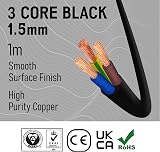 Primes DIY 3183Y 3-Core Black Flexible PVC Mains Cable 1.5mm 1m BASEC view 2