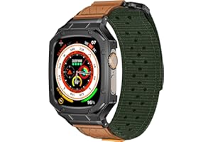 BAITEYOU Band with Case Compatible with Apple Watch Band Ultra 3 2 1 49mm, Nylon Sport Strap with Stainless Steel Metal Rugged Case Cover for iwatch Bands Men
