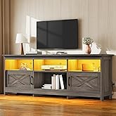 YITAHOME TV Stand for 80/75/70 Inch TVs, Farmhouse Entertainment Center with LED Lights & Storage Cabinets, Open Shelves & Adjustable Shelf, TV Consoles for Living Room, Washed Gray