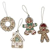 MACKENZIE-CHILDS Beaded Ornament, Christmas Tree Ornament, Set of 4, Gingerbread