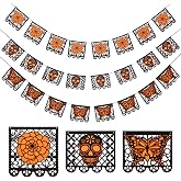 Chicplaid 3 Pcs Dia De Los Muertos Papel Picado Banner Mexican Felt Decor | Day of the Dead Altar Hanging Decor, Butterfly Sugar Skull Marigold Garland for Altar, Ofrenda Mexican Party Decor Backdrop