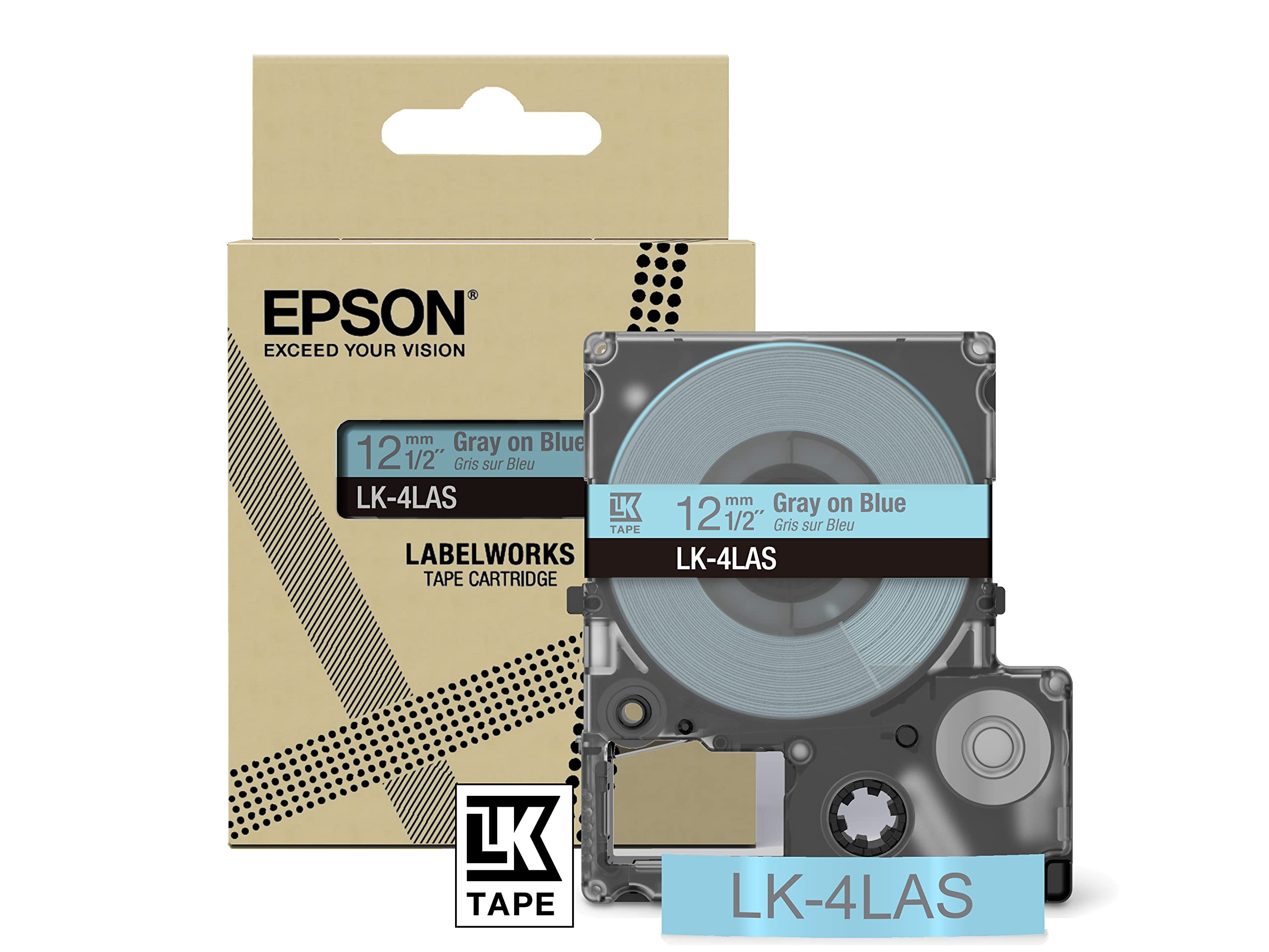 Epson LK-4LAS Grey on Soft Blue Ribbon Label Cartridge 12mm,blue / grey,12 mm