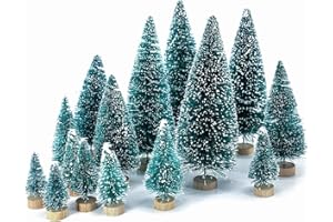 LOVEINUSA 40 Pack Mini Christmas Bottle Brush Trees, Tabletop Snow Flocked Village Trees in 5 Sizes for Christmas Village, Diorama & Holiday Table Decor