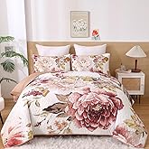 WONGS BEDDING Floral Quilt Set King, 3 Pieces Elegant Blush Flower Bedspread Coverlet Set for All Season, Farmhouse Soft Microfiber Reversible Pink Quilt Bedding Set with 2 Pillow Shams 104"X90"