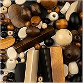 John Bead 90g Craft Beads Natural/Black/Brown/Dark Brown Wood Beads with Elastic Nylon Cord