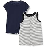 Amazon Essentials Unisex Babies' Sleeveless and Short-Sleeve Romper Set, Pack of 2