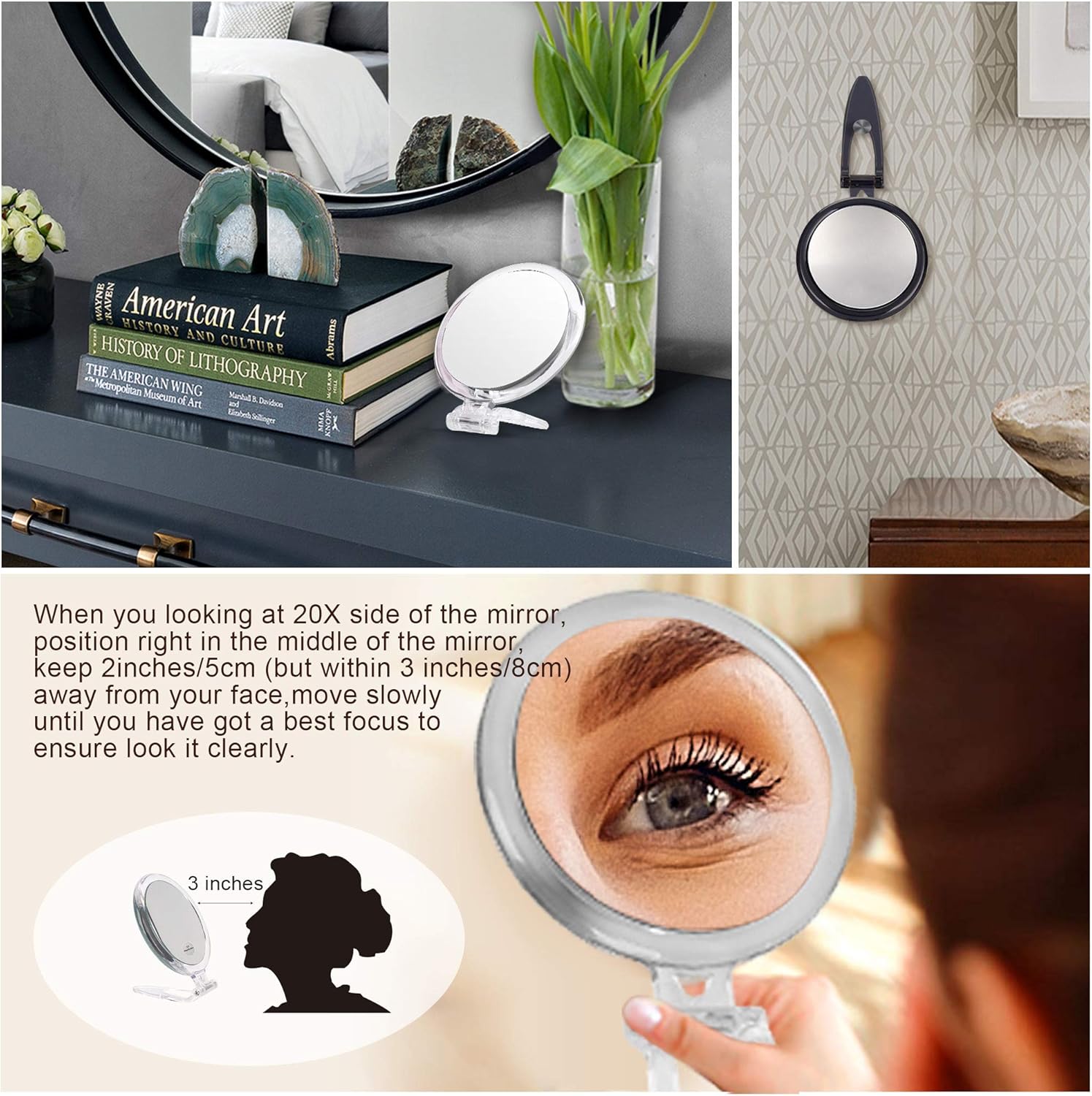 Beauty Planet 20X & 15X Magnifying Mirror Set Combo,6Inch 15X Magnified Mirror with 3 Suction Cups, 4 Inch 20X/1X Makeup Mirror with Handheld/Stand, Use for Makeup Application(Combo): Furniture & Decor