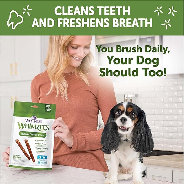 WELLNESS WHIMZEES VEGGIE SAUSAGE DOG DENTAL TREAT, CHEWS, FRESHENS BREATH, SMALL SIZE, 14.81 OZ BAG, 28 COUNT