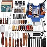 Leather Working Tools Kit Leather Tooling Kit with Double Layer Storage Box | Heavy Duty Sewing Kit, Professional Working Tools and Supplies for DIY Stamping Cutting Engraving Punching Sewing