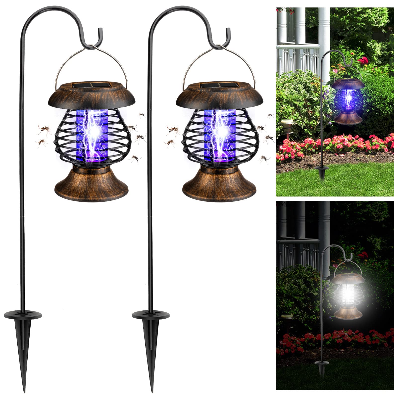 Photo 1 of Qualirey Solar Bug Zapper Outdoor Waterproof Mosquito Repellent Outdoor Solar Mosquito Zapper Plastic Ring Bug Lights Insect Mosquito Killer Lamp (Antique Bronze,2 Pcs)