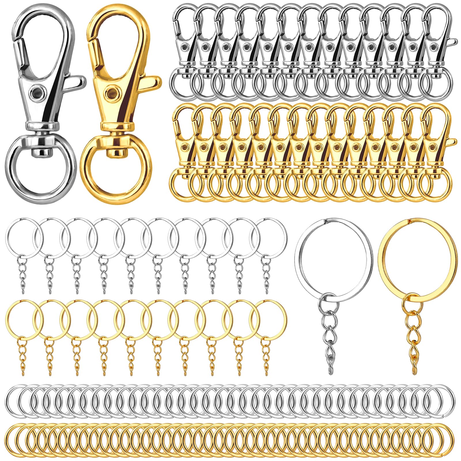 Photo 1 of 160 PCS Swivel Clasps Lanyard Snap Hooks with Key Rings, Lobster Claw Keychains Clasps, Metal Keychain Clip Hooks, and Jump Rings for Keychain Lanyard DIY Jewelry Crafts Accessories (Gold, Silver)