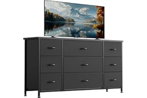COTUBLR 9 Drawer Dresser for Bedroom, Wide Storage Chest of Drawers with Removable Fabric Bins for Closet Bedside Nursery Liv