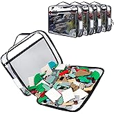 Tesuko 4 Pack Toy Storage Organizer Bag for Lego Bricks, Clear PVC Zippered Block Set with Manual Pocket& Name Tag, Waterproof Toy Carrying Case for Board Game, Building Blocks& Puzzles (Large, Black)