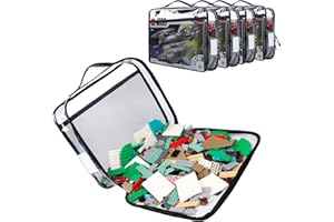 Tesuko 4 Pack Toy Storage Organizer Bag for Lego Bricks, Clear PVC Zippered Block Set with Manual Pocket& Name Tag, Waterproof Toy Carrying Case for Board Game, Building Blocks& Puzzles (Large, Black)