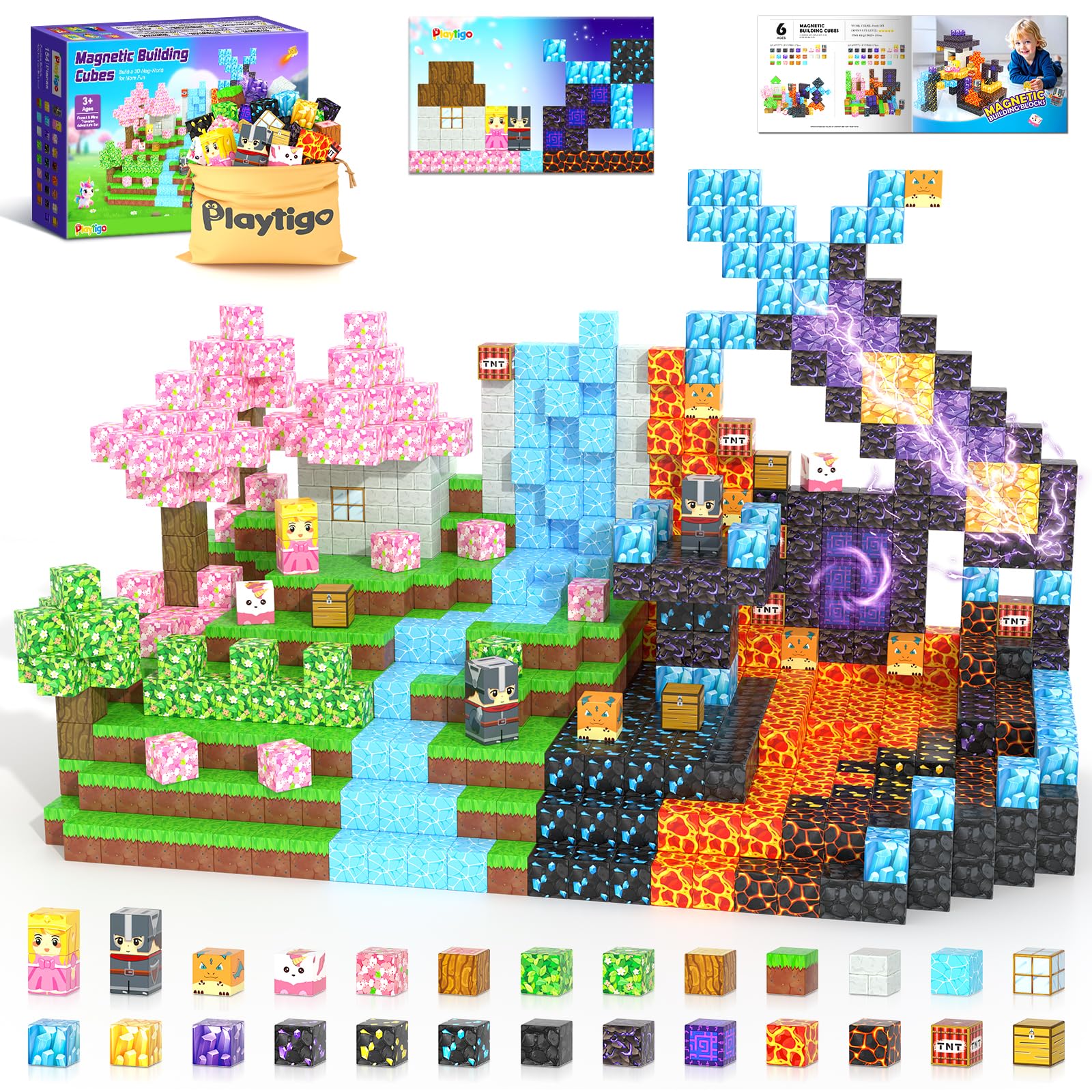 Photo 1 of 154PCS Magnetic Blocks - Build Mine Magnet World Stacking Cube Toys with Magnet Board, Magnetic Tiles Building Blocks STEM Construction Toys, Sensory Games for Kids Age 3+ Boys Girls Birthday Gift