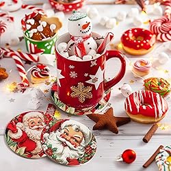 Christmas Absorbent Coasters with Holder Set of