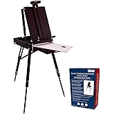 U.S. Art Supply Large Black Cherry French Easel, Adjustable Plein Air Easels, Beechwood Sketchbox Tripod for Field & Studio Painting Easel for Adults, Drawing, Display - Portable with Drawer & Palette