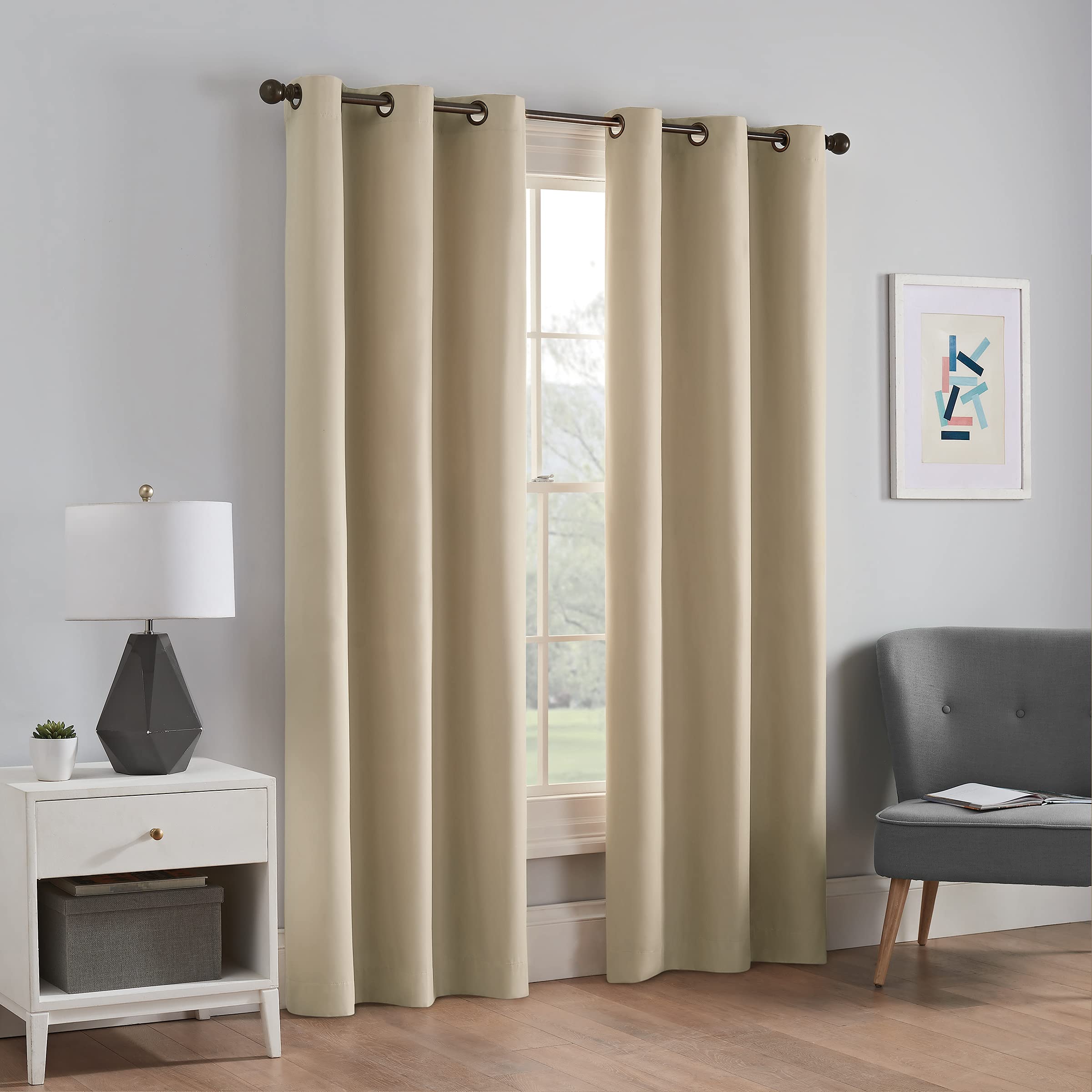 ECLIPSE Blackout Curtains for Bedroom - Microfiber 42" x 84" Insulated Darkening Single Panel Grommet Top Window Treatment Living Room, Beige — image 1