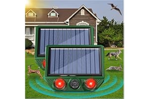 DWCOM TRAP 2 Pack Solar Nocturnal Animal Repeller Outdoor, Waterproof Flashing Lights Hanging Ultrasonic Deterrent, Deer Repellent Devices to Repel Wolves, Coyote, Raccoons, Rats, Shunk for Yard Garden
