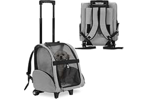 KOPEKS Deluxe Backpack Pet Travel Carrier with Double Wheels for Pets up to 18 Pounds - Grey