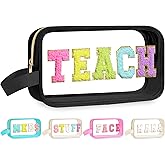 Kacctyen Teach Bag Pouch Teacher Gift Survival Kit Bag Clear Makeup Chenille Letter Cosmetics Nylon Toiletry Waterproof Makeup Travel Pouch Teacher Stuff for Women