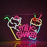 JOMOSPO Milk Shakes Neon Sign, Neon Lights Hanging Wall Art Decoration for Food Drink Ice Cream Shop Frozen Yogurt Bar Bubble Tea Store, USB Powered Ultra Bright Dimmable,16 * 11.8inches