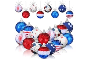 Riceshoot 16 Pcs 4th of July Tree Ornaments Patriotic Hanging Ball Decor Memorial Day Tree Decorations Red White and Blue 4th of July Hanging Decorations for Independence Day Home Decor