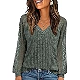 AUTOMET Women Summer Tops Spring Fashion 2026 Lace Long Sleeve Shirts Fall Sweaters Dressy Casual Tunic Blouse Work Clothing