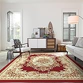 Enkor Vintage Floral Area Rug 5x7 Washable Non Slip Farmhouse Flower Rugs for Living Room, Bedroom, Kids Room Red