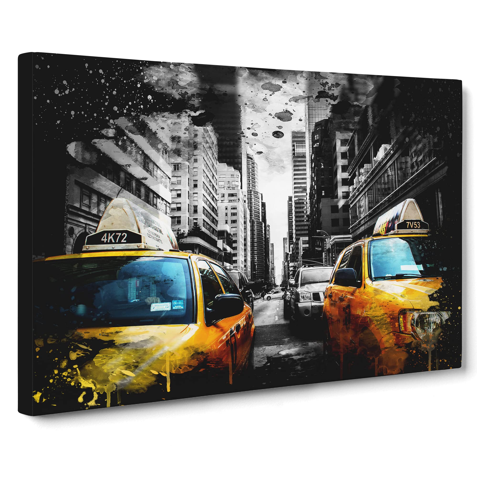 Yellow Taxi Cab New York City No.1 Modern CB Canvas Print | Gallery Wrapped 30mm Frame Wall Art | 20x14 inches | Ready to Hang | Modern Cityscape Picture | Living Room Bedroom Lounge Office