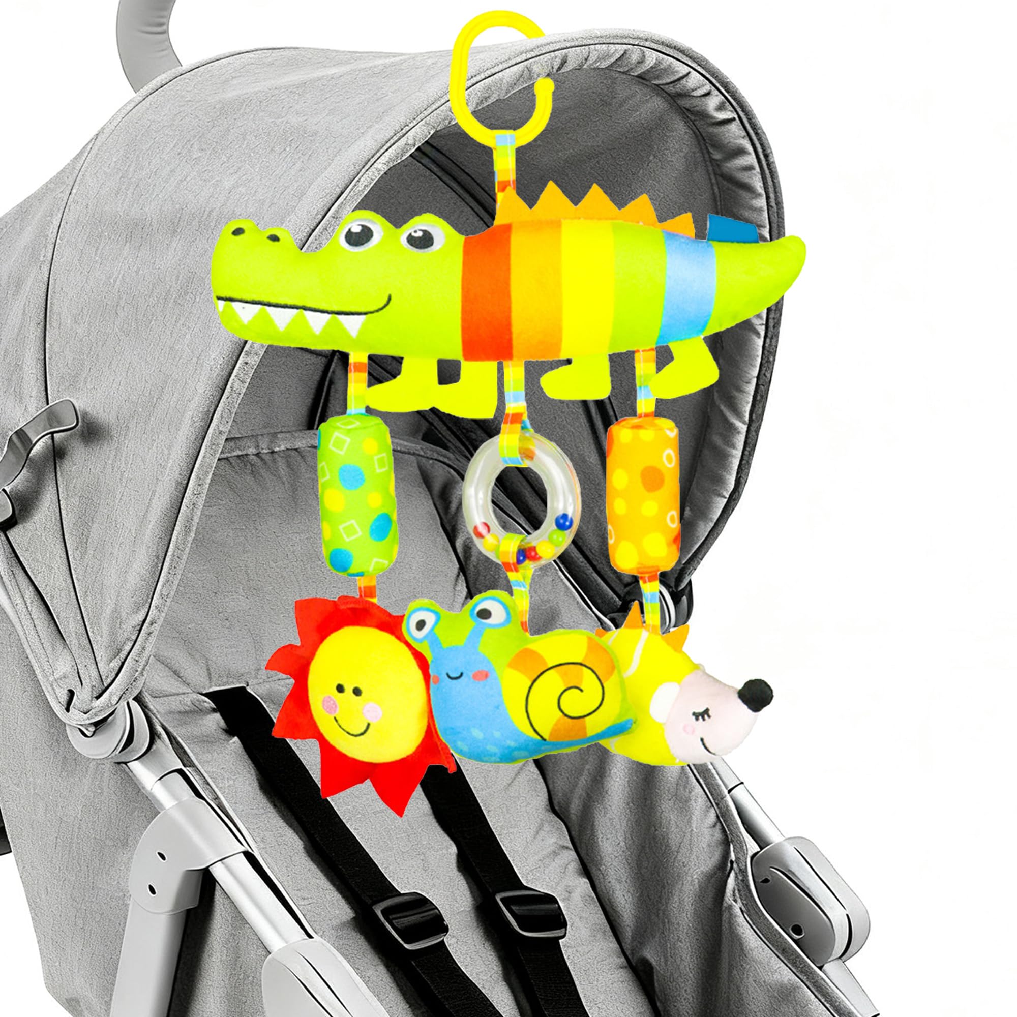 DXIA Baby Car Seat Toy, Double-Sided Car Seat Toy, Car Toys Baby Back Seat with 3 Pendants, Car Seat Activity Toys for Babies, Travel Sensory Toy for Toddlers over 6 Months of Age (crocodile)