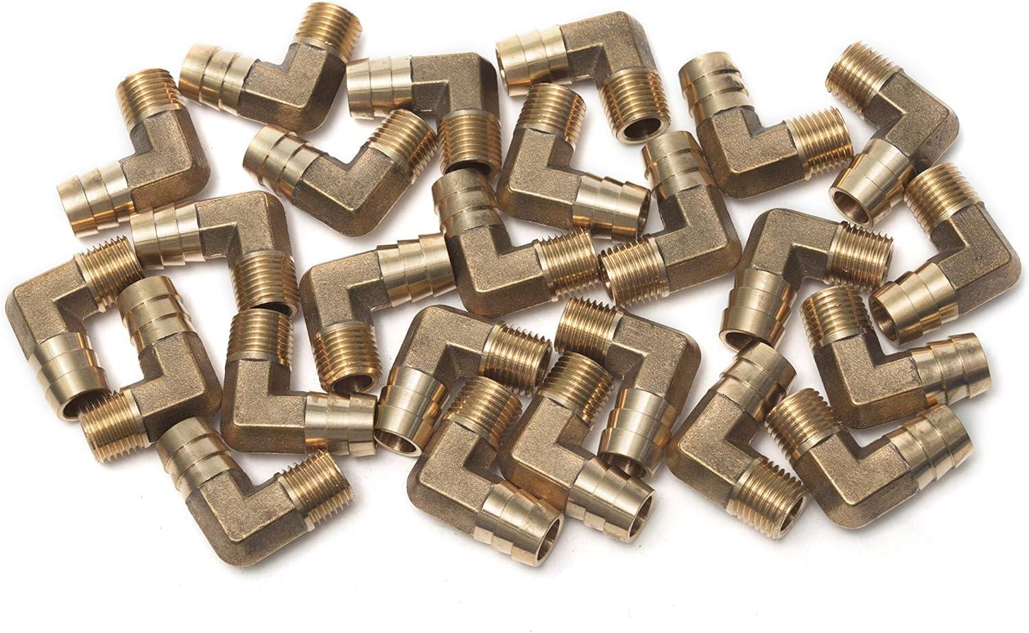 LTWFITTING 90 Deg Elbow Brass Barb Fitting 1/4-Inch Male BSPT x 12mm ID Hose(Pack of 25), 12mm ID Hose x 1/4" Male BSPT