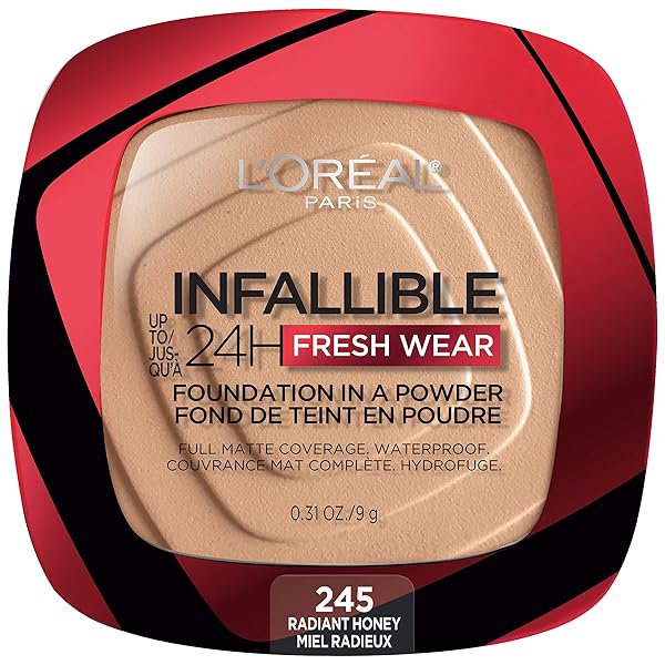 L’OREAL PARIS MAKEUP INFALLIBLE FRESH WEAR FOUNDATION IN A POWDER, UP TO 24H WEAR, WATERPROOF, RADIANT HONEY, 0.31 OZ.