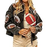 yoeasy Women's Corduroy Rugby Sequin Crop Jacket Raw Hem Vintage Football Distressed Short Jacket Coat With Pockets